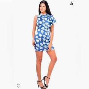 Ruffleneck Printed Blue Dress